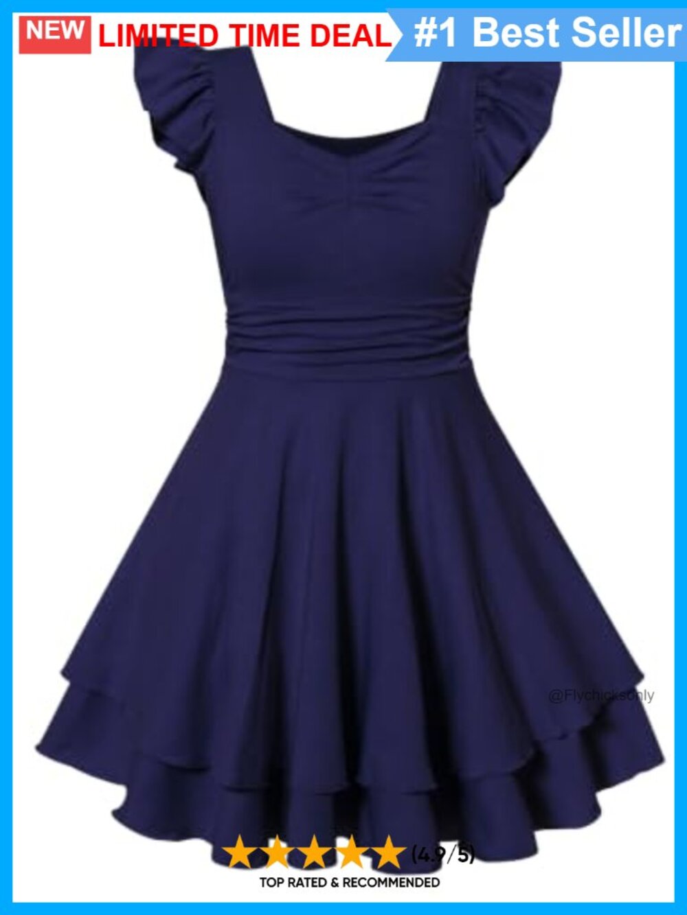 Girls Tiered Ruffle Sundress Square Neck Ruched A-Line Summer Dress